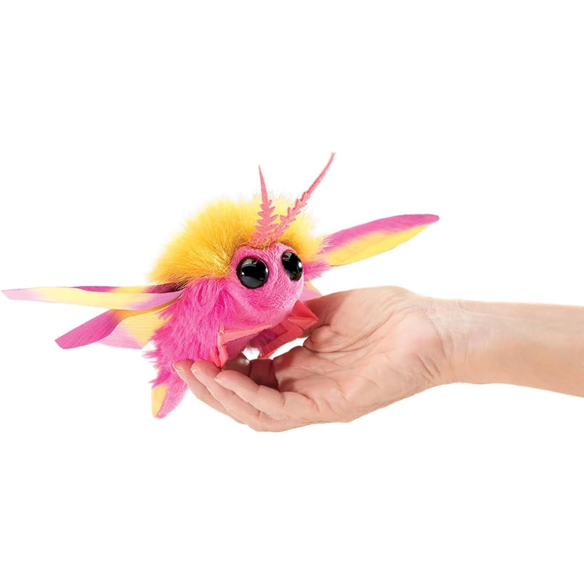 Folkmanis Mini Rosy Maple Moss Finger Puppet, 8007, Pink, Yellow, Cream