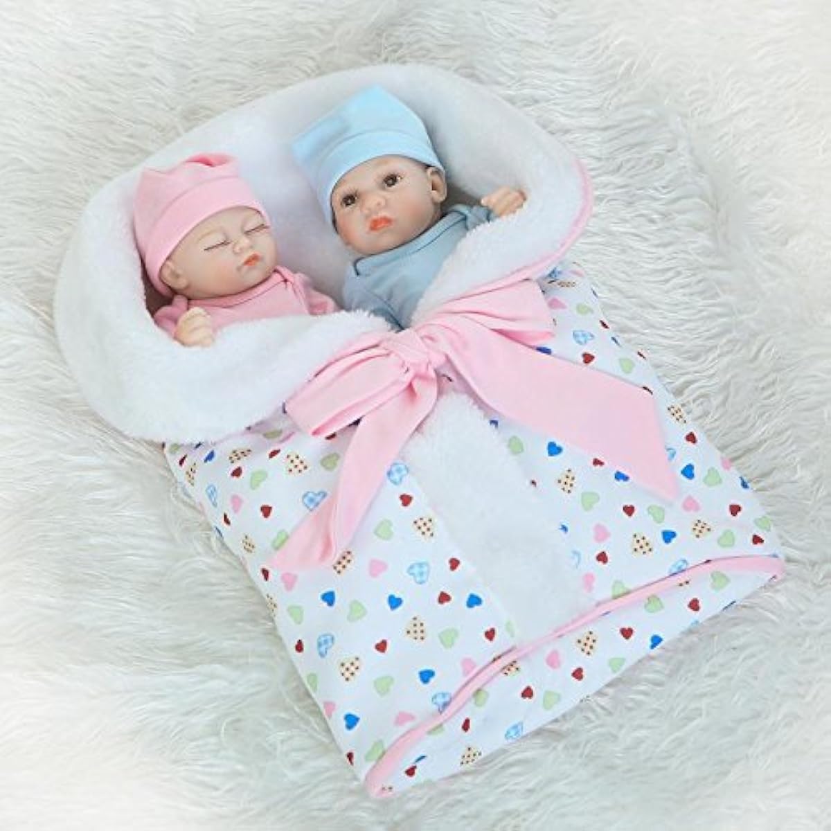 Pinky Reborn 10" 26cm Mini Lifelike Baby Boy Sleeping Girl Twins Handmade Reborn Doll Full Body Vinyl Silicone Realistic Look Newborn Twin Dolls Anatomically Correct