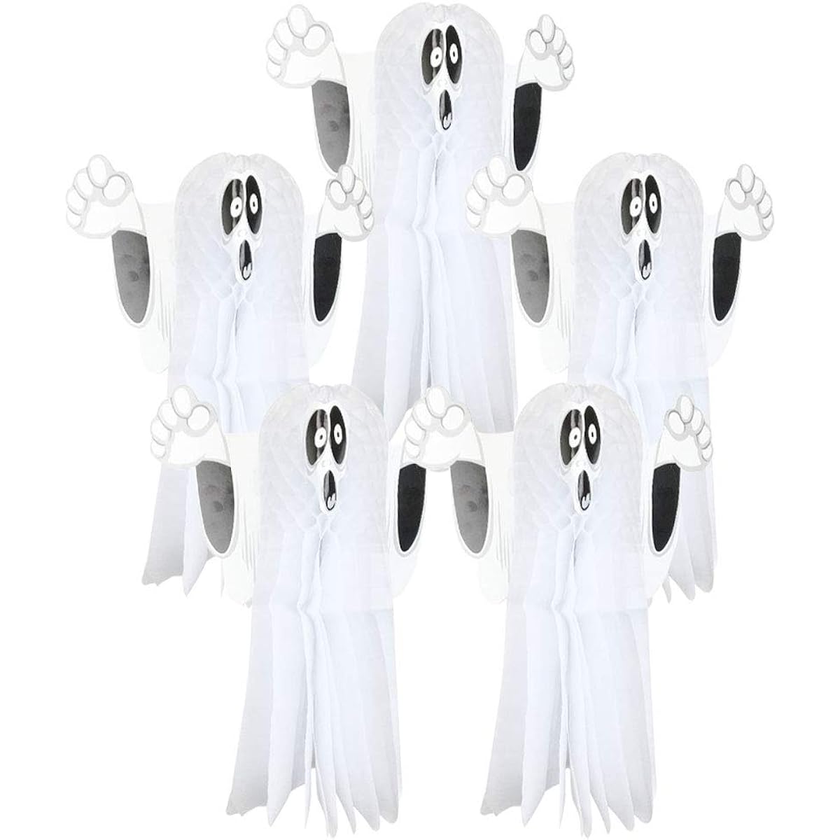 Just Artifacts 14" Hanging Halloween Tissue Honeycomb Party Decorations (5 White Ghosts)