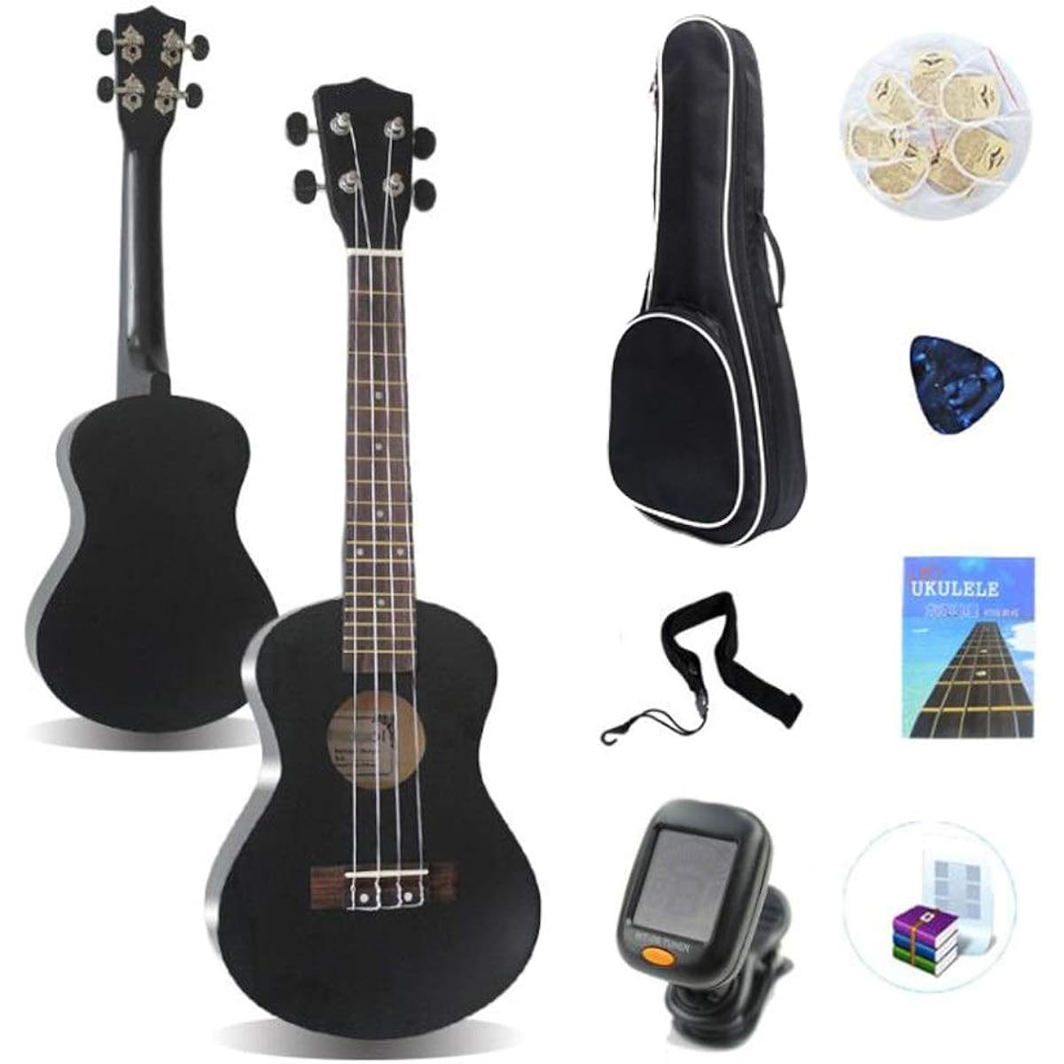 Ukulele 23 Inch Concert Ukulele Uke Hawaii Kids Guitar Gig Bag Pickup Tuner and 1 Extra String for Children Students Beginners with Ukulele Bag (Color: Black, Size: 23 inches)