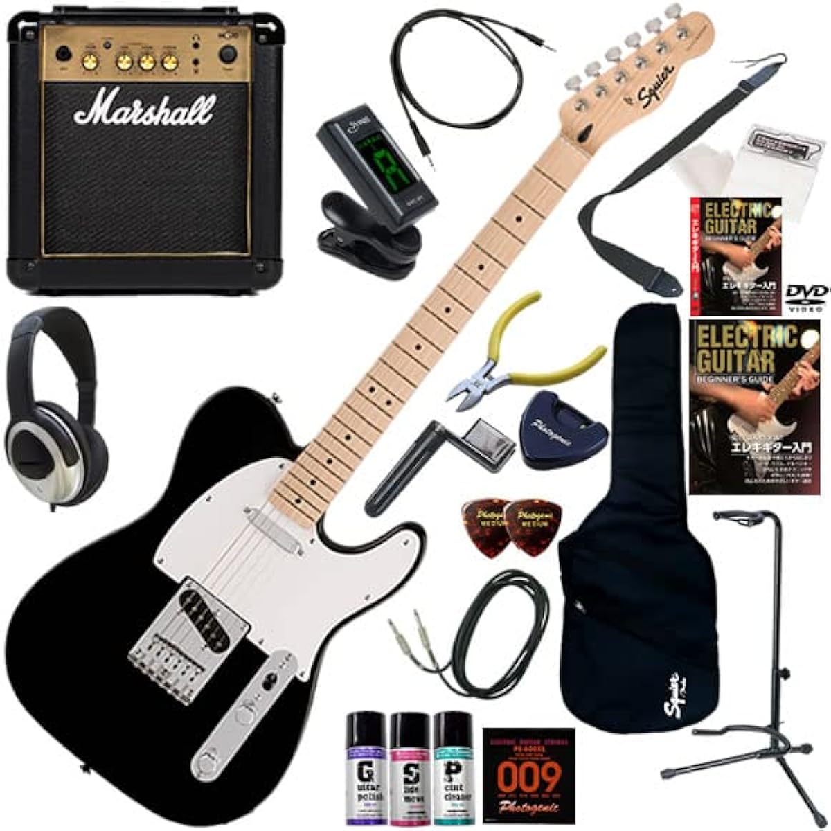 Squier Electric Guitar Beginner's 20-piece set including the simple yet powerful Marshall MG10, Sonic Telecaster/CAB (California Blue)