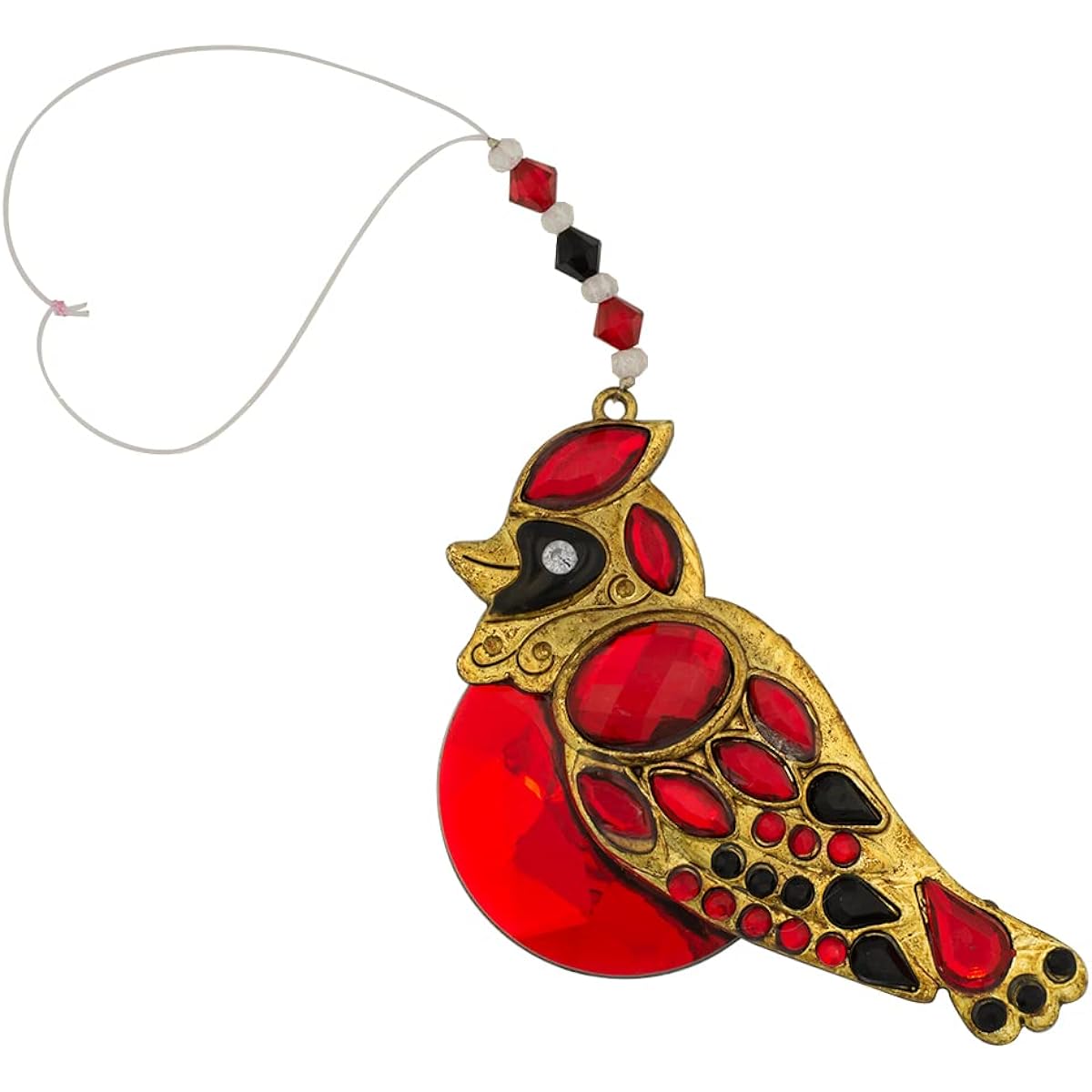 Rhinestone Cardinal Ornament | Beautiful Decoration for Christmas Tree | Symbol of Hope and Life | Gold Tone and Vibrant Red | Beaded Loop for Hanging | Home and Holiday Decor