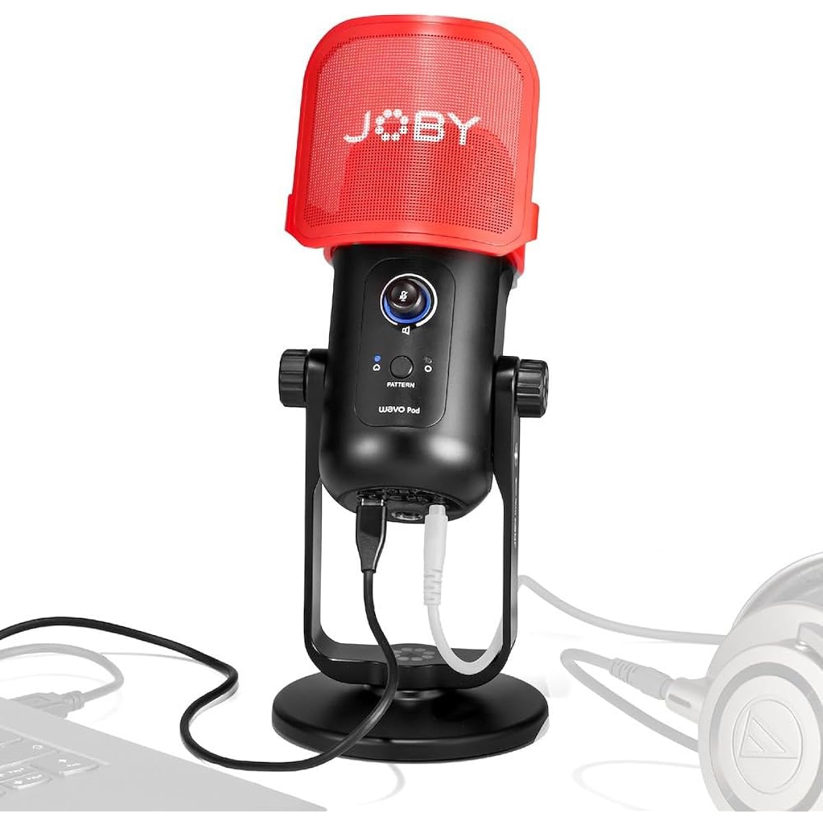 Joby Wavo POD USB Condenser PC Microphone for Streaming/Podcasting/Recording/Mute/Gain Control/Live Monitoring Headphones Laptop Mic Plug and Play for Mac PC