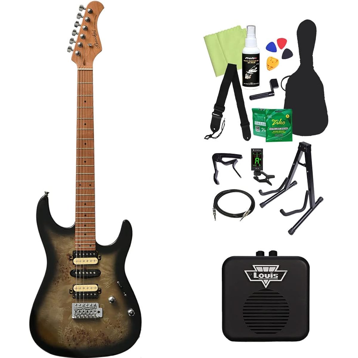 Bacchus IMPERIAL24-BP-RSM/M 14-piece electric guitar beginner set [with mini amp] BK-B Stratocaster type Bacchus