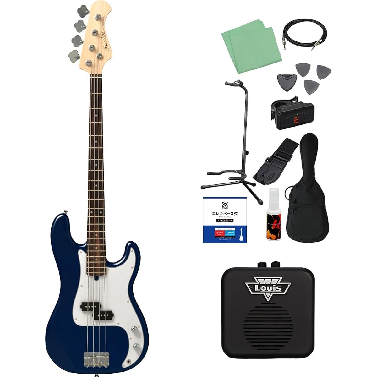 Bacchus BPB-1R DLPB Dark Lake Placid Blue Bass Beginner 12-piece Set [With Mini Amp] Precision Bass Type Bacchus