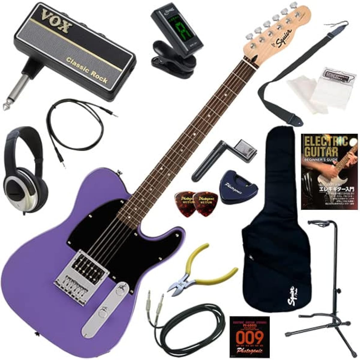Squier electric guitar beginner's 16-piece set including headphones, guitar and amPlug2 amplifier Sonic Esquire H/UVT (Ultra Violet)