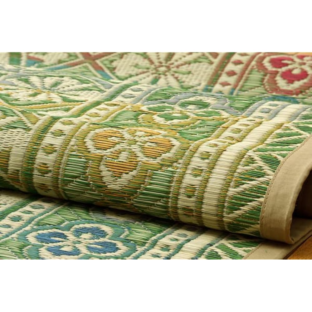 Ikehiko Corporation Purely Domestic Rush Flower Carpet Rug "ASIC" Green Edoma 3 tatami mat (approx. 174 x 261 cm) 4111003