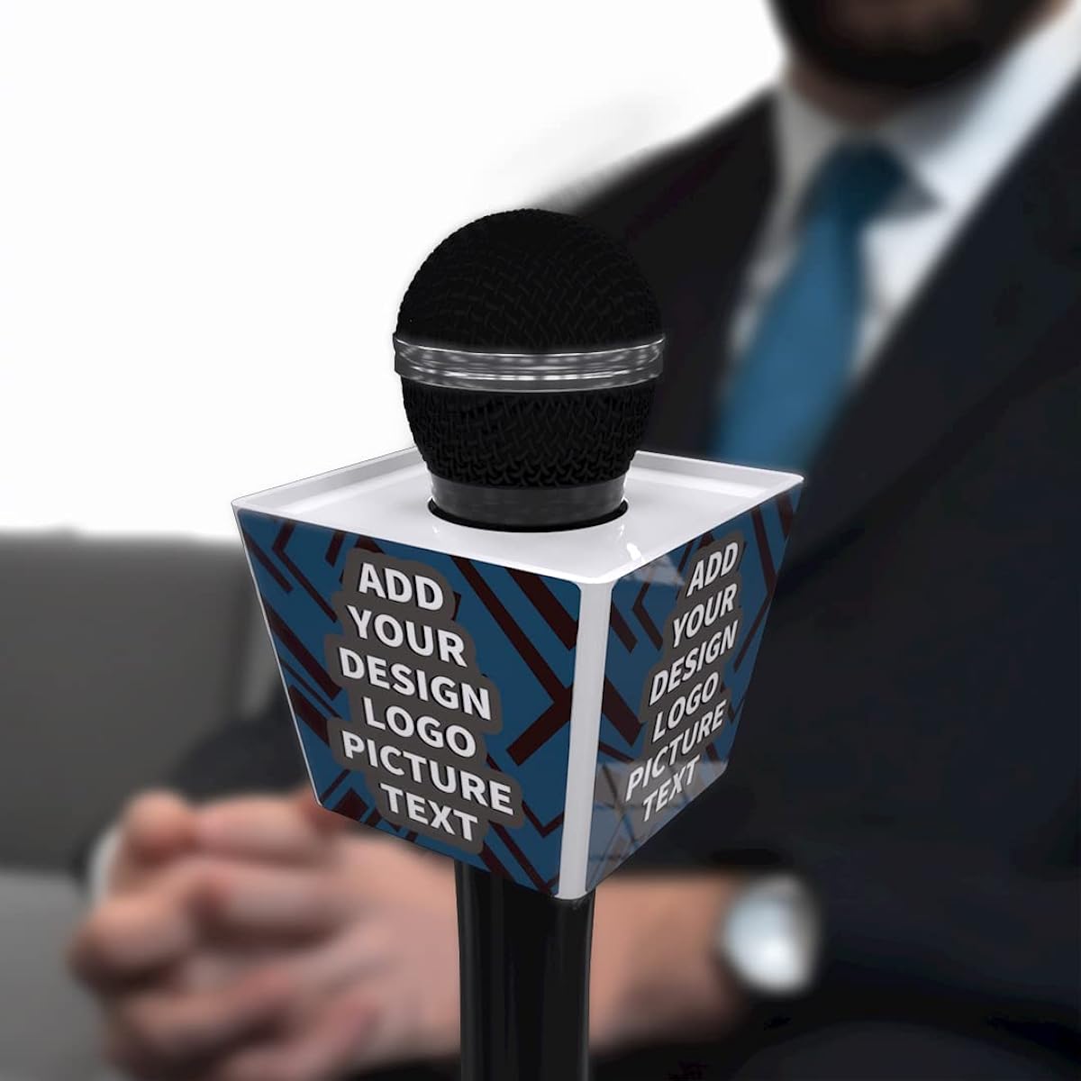 Custom Microphone Flag Logo Personalized Microphone Box Trapezoid Large Size (White)