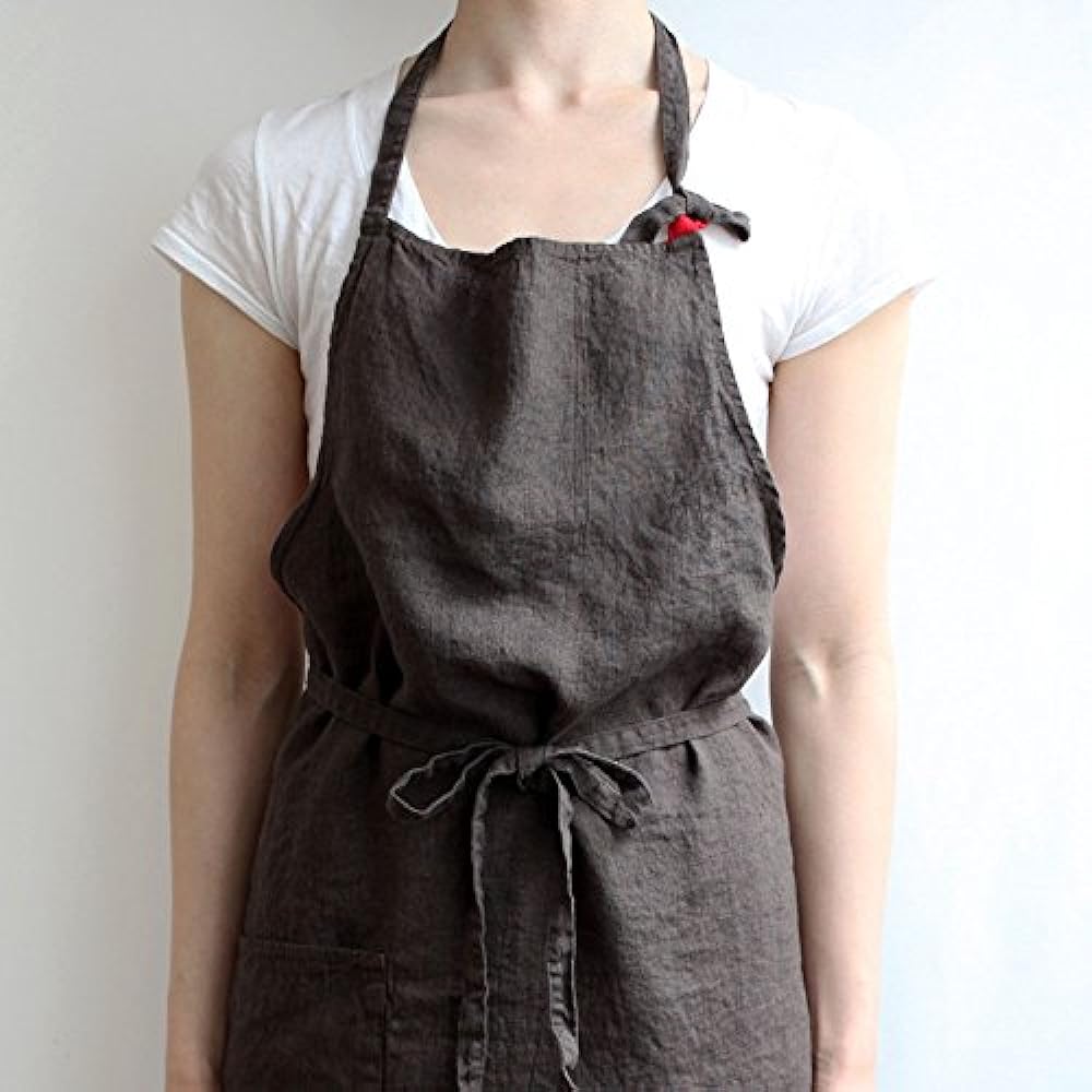 [Lino e Lina] Linen full apron Manon (Cacao) A651