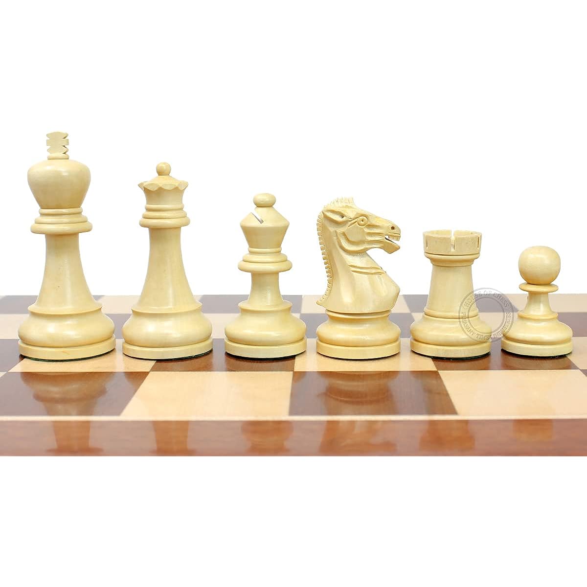 House of Chess - Grandmaster Stun Tournament Chess Set Pieces - King Size: 3-3/4" (Wide Base) + 2 Extra Queens - Acacia Wood/Boxwood