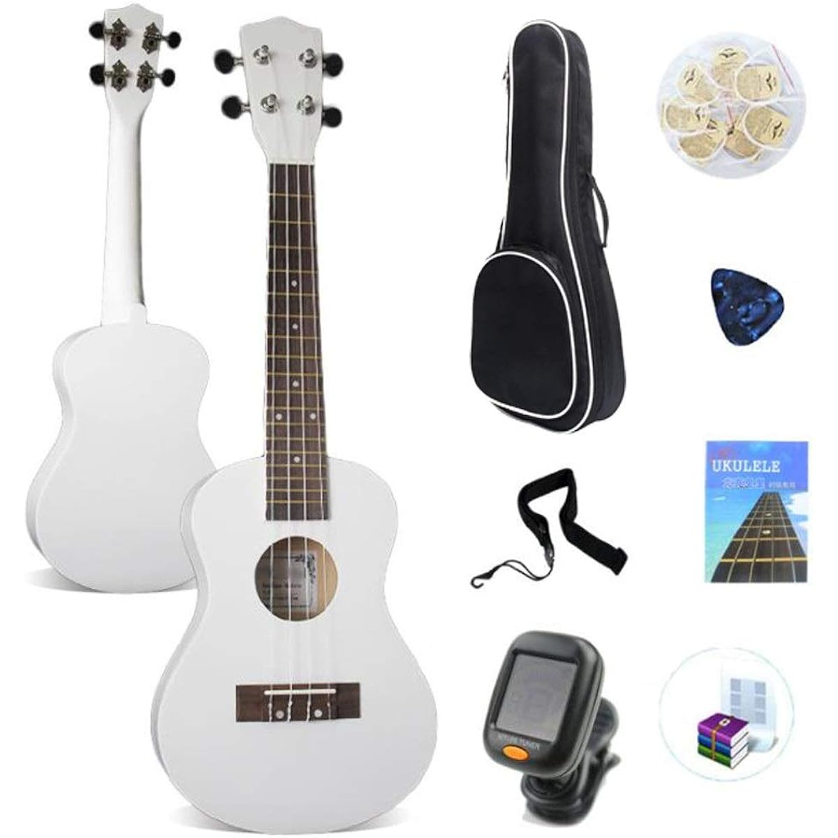 Ukulele 23 Inch Concert Ukulele Uke Hawaii Kids Guitar Gig Bag Pickup Tuner and 1 Extra String for Children Students Beginners with Ukulele Bag (Color: White, Size: 23 inches)