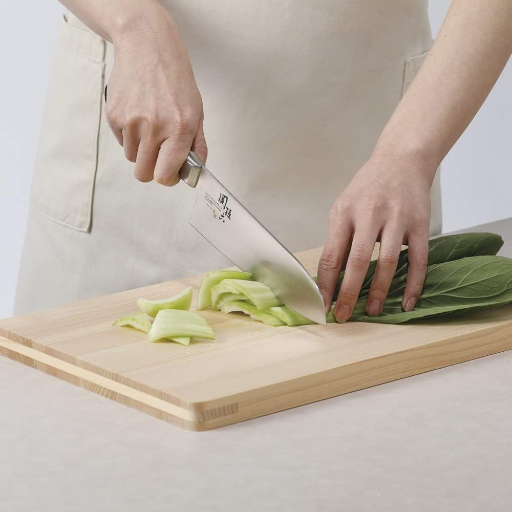 Kai KAI Santoku Knife Seki Magoroku Seito 165mm Antibacterial Cutting Board LL Plastic White 2-piece Set