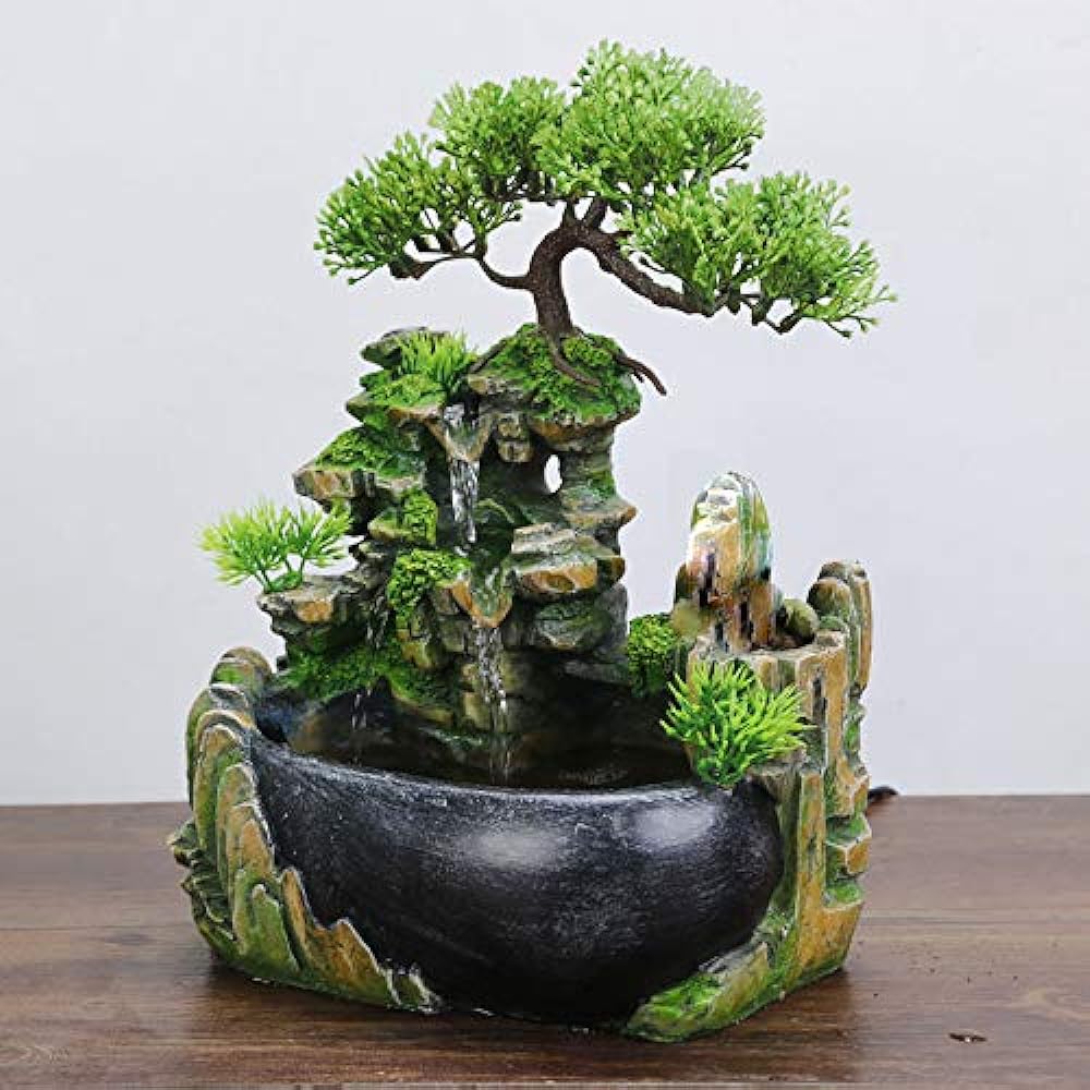 Tabletop Fountain, Desktop Fountain, Mini Waterfall, Resin, Indoor Fountain, Feng Shui, Entrance Figurine, Interior, Stylish, Stylish, Humidifier, Running Water, LED Light Included, Crafts, Good Luck, Decoration, Tabletop Decoration, Suitable for Rooms,