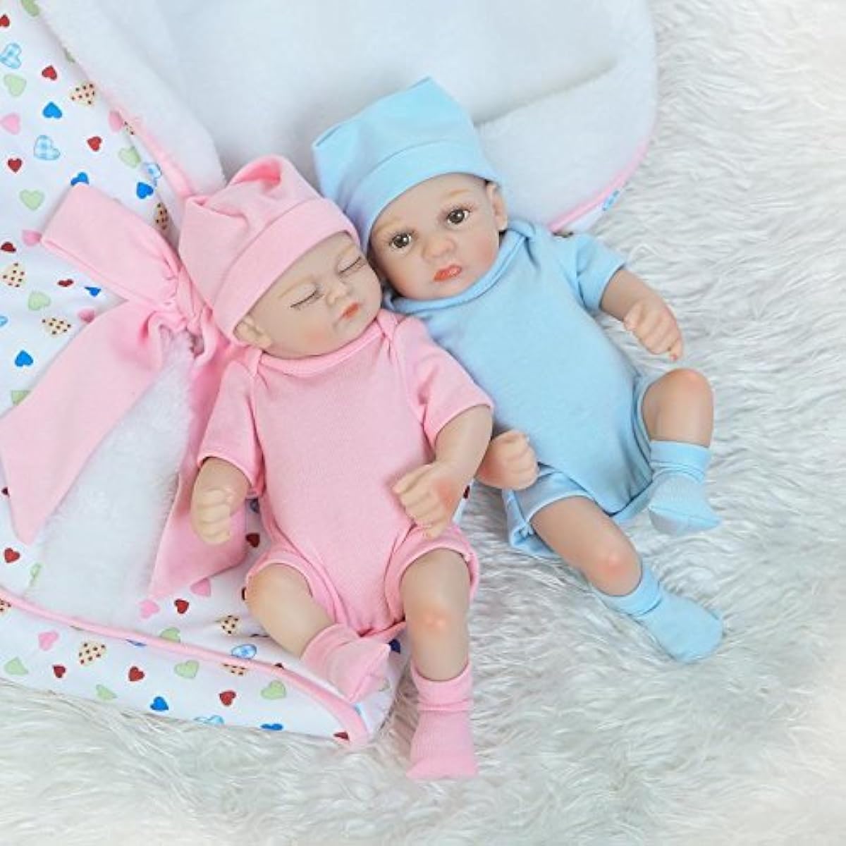 Pinky Reborn 10" 26cm Mini Lifelike Baby Boy Sleeping Girl Twins Handmade Reborn Doll Full Body Vinyl Silicone Realistic Look Newborn Twin Dolls Anatomically Correct