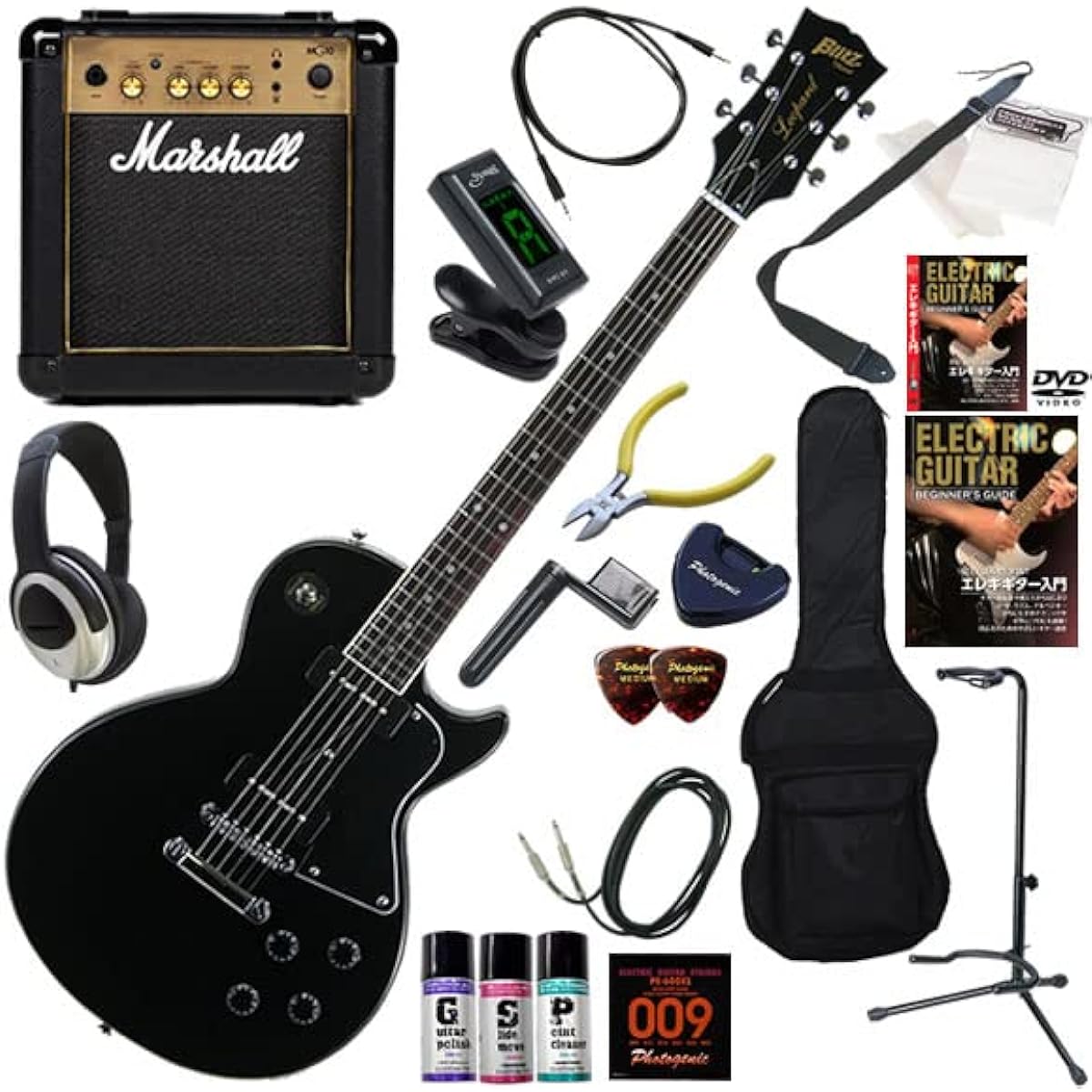 Blitz Electric Guitar Beginner's Introduction 20-piece set including the simple yet powerful sounding Marshall MG10 BLP-SPL/BK (Black)