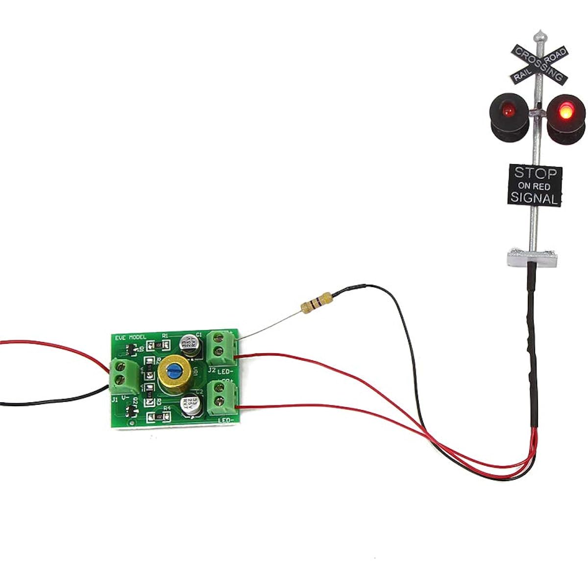 JTD876RP 1 Set HO Scale Railroad/Track Crossing Signs 4 Heads LED + Circuit Board Flasher Blinking Red Train Signal Light Decoration Party