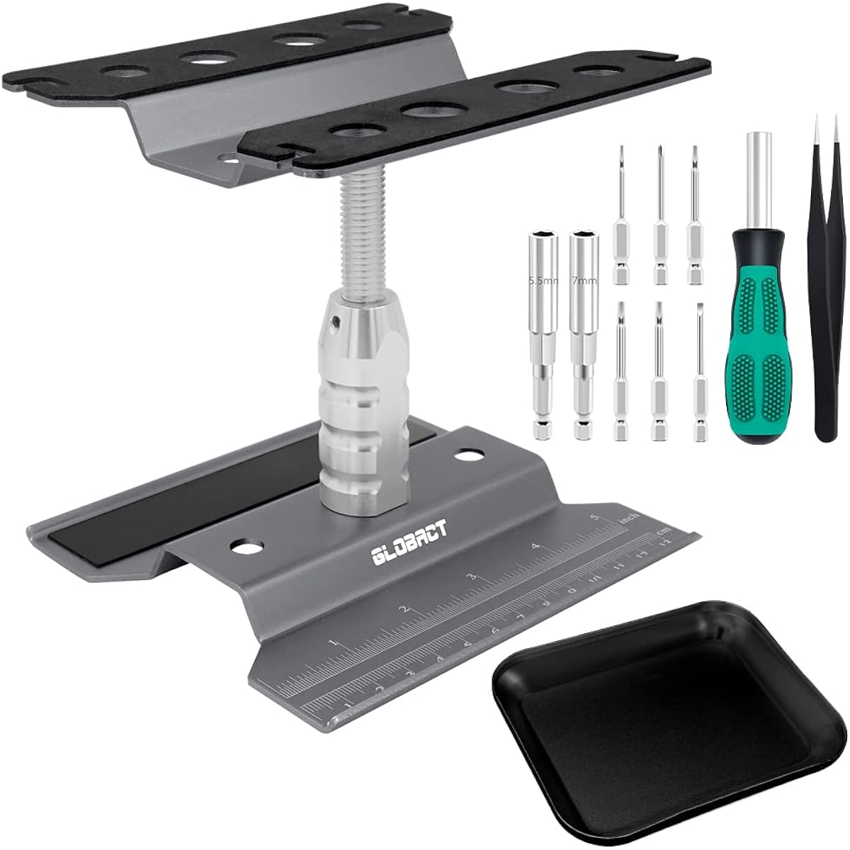 GLOBACT RC Car Stand RC Work Stand RC Auto Repair Work Stand Hobby Tool Set 360 Degree Rotating Lift or Lower with Screw Pallet Screw 1/8 1/10 1/12 1/16 1/18 RC Car Truck Crawler (Titanium)