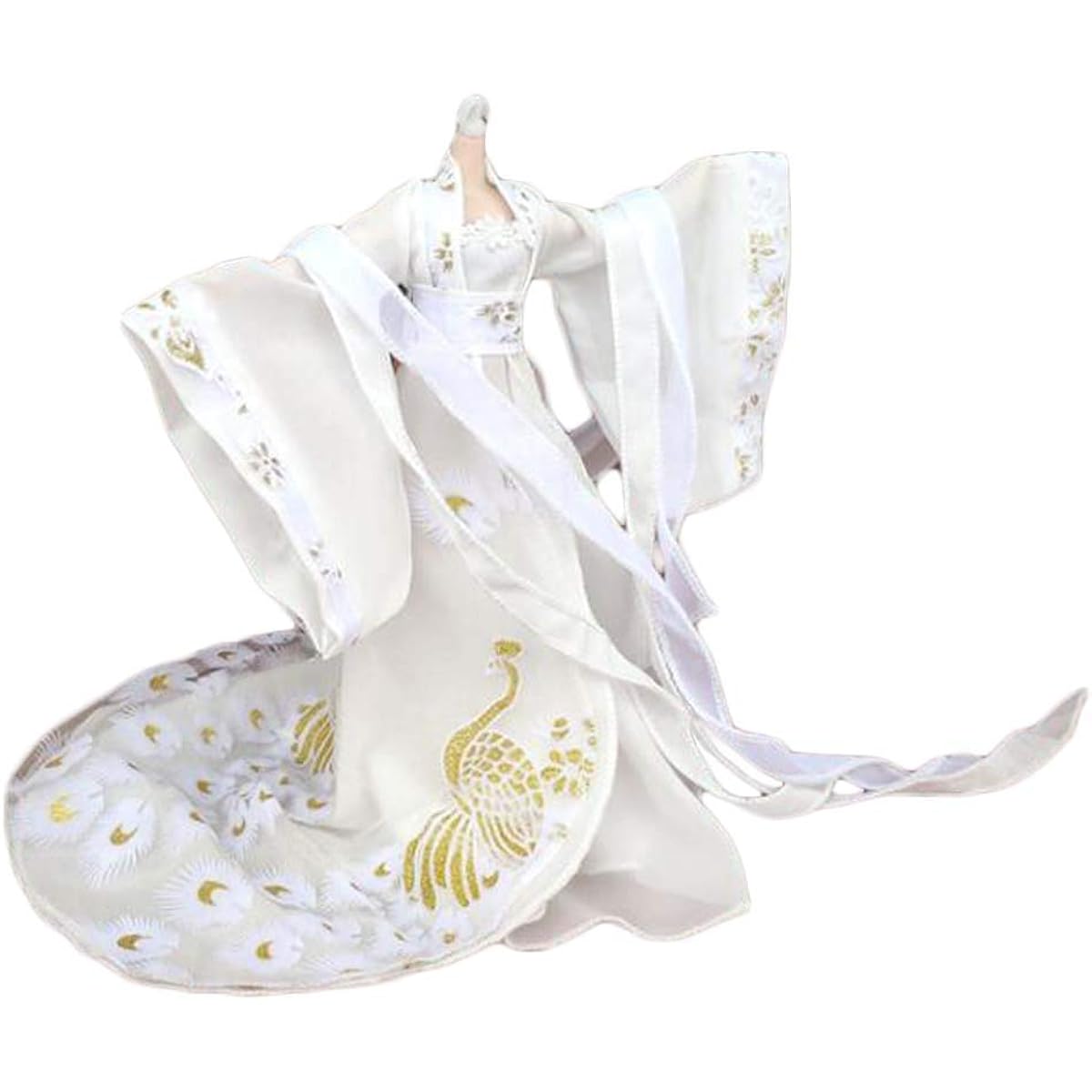 Handmade Chinese Style Ancient Costume Peacock White Doll Dress Doll Clothes for 11.5 Inch Doll