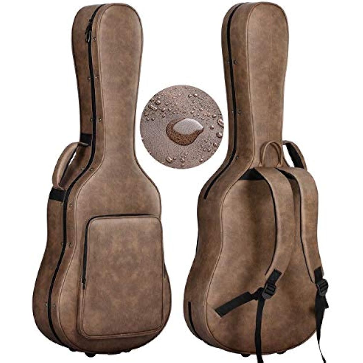 CAHAYA Semi Hard Guitar Case, Acoustic Guitar, PU Material, Waterproof, 20mm Cushion, Easy to Clean, Comes with Neck Pillow, 3 Pockets, Large Capacity, Classical Guitar, Folk Guitar, Semi Hard Case, Storage Capacity, Brown, CY0227