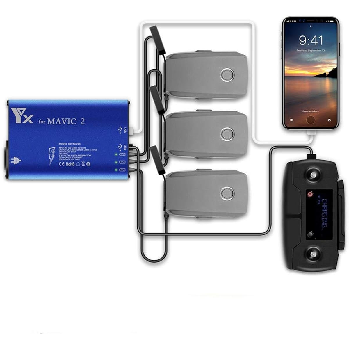 Xmipbs Intelligent Fast Charger Parallel Multi Battery Charger for DJI Mavic 2