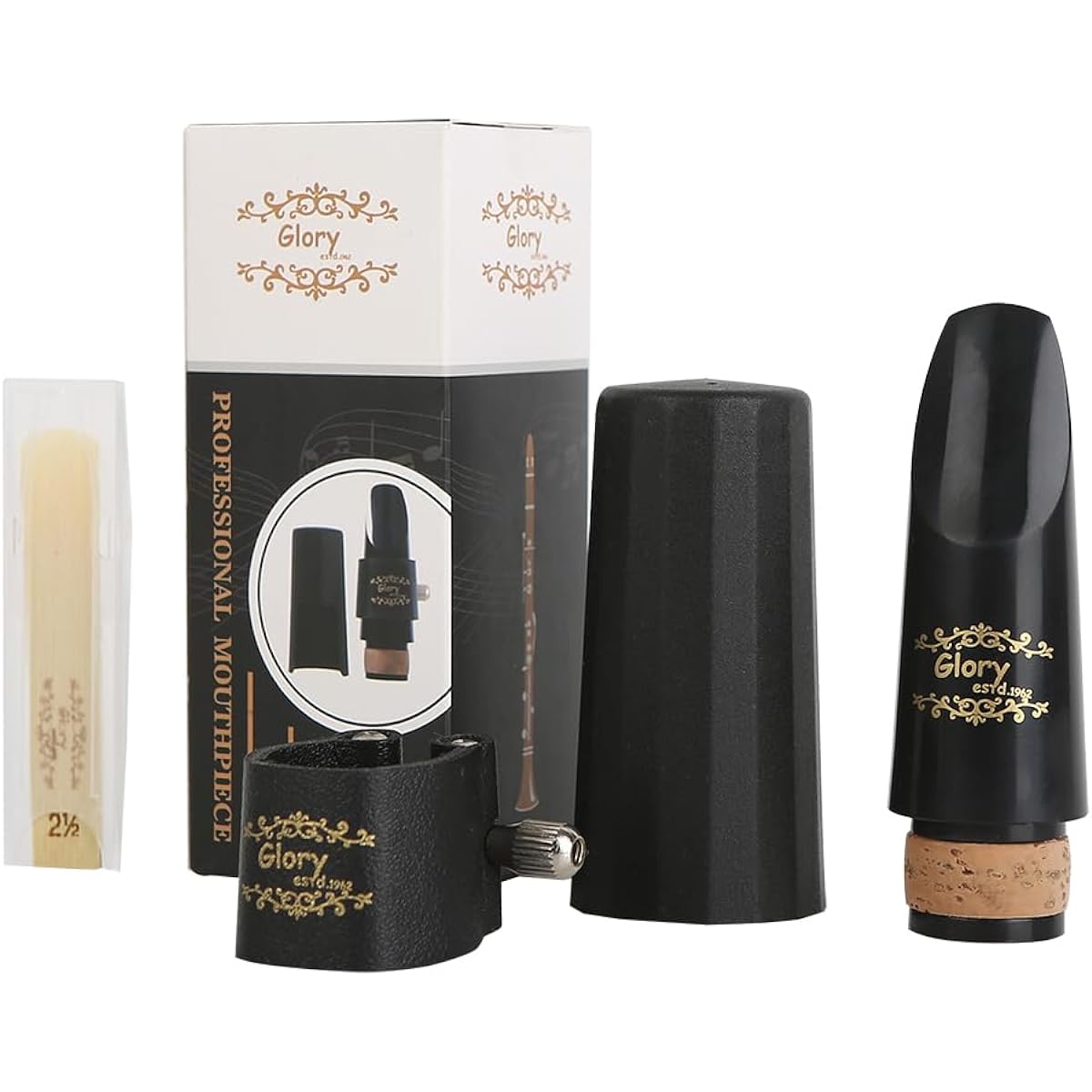 Glory Clarinet Mouthpiece Set Clarinet Mouthpiece Kit Includes Clarinet Mouthpiece, Ligature Fastener, Compact, Durable Synthetic Leather, 1 Clarinet Reed, Plastic Cap