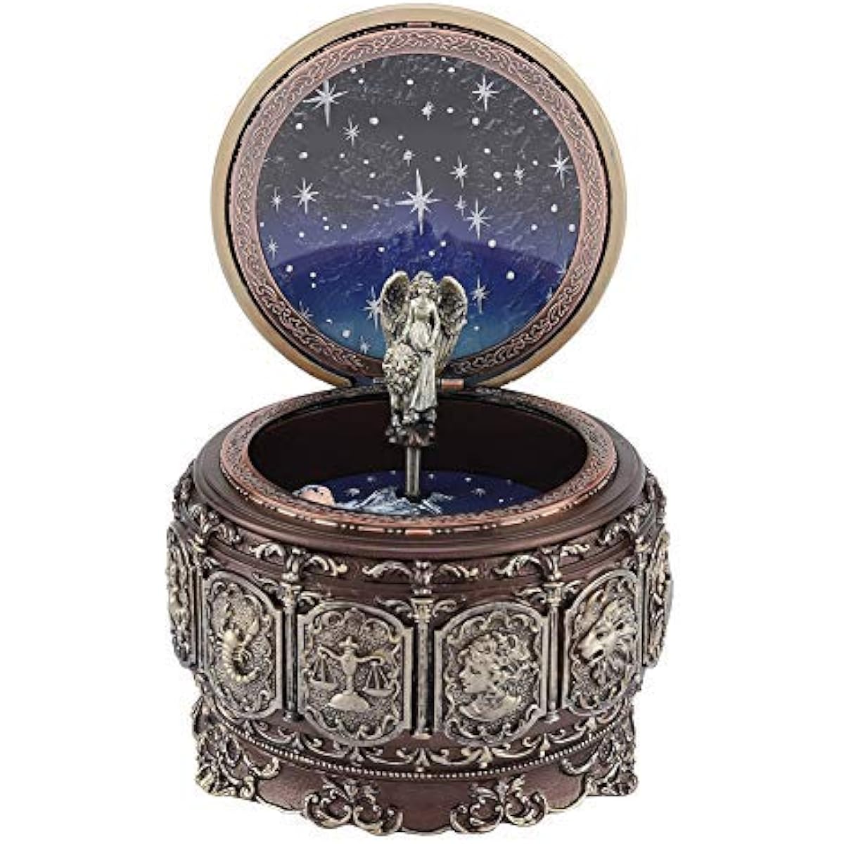 Simlug Music Box, Wooden Music Box, Vintage Music Box, 12 Constellations, Rotating Goddess Music Box, with Sparkling Lights, Birthday Gift (Leo)