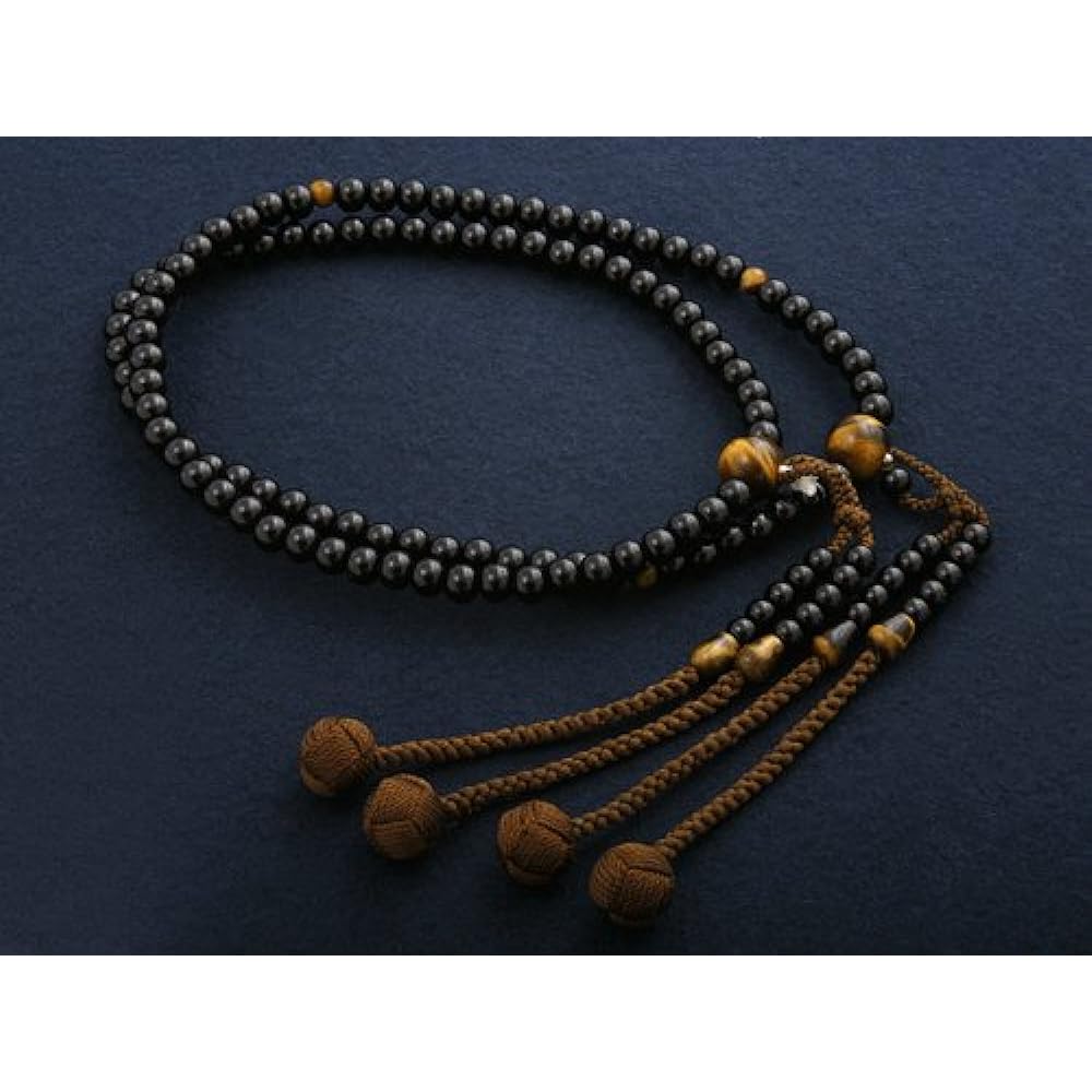 Kyoto Buddhist Altar Hayashi Prayer Beads Shingon Sect Shakuni Ebony with Tiger Eye Stone (For Men) Formal Official [Tiger Eye] [Bead Bag Set] SM-029 Kyoto Prayer Beads
