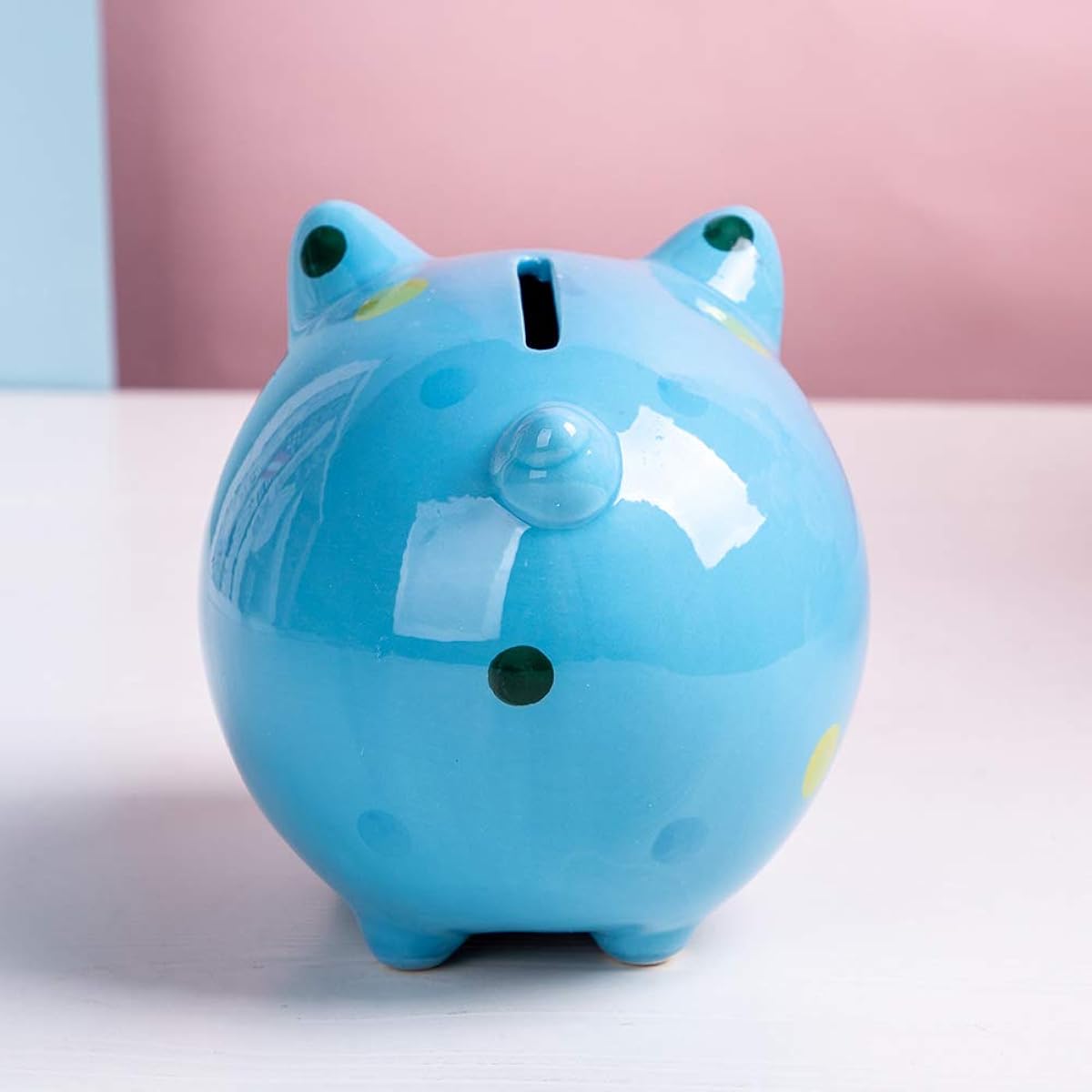 FOVSHNG Ceramic Piggy Bank for Kids, Cute Money Box for Girls and Boys Gift, Blue