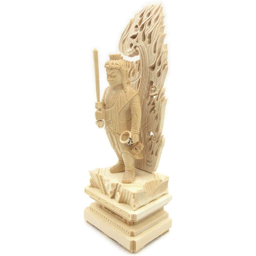 Kurita's special Buddha statue [Myoo] Fudo Myoo standing statue 3.0 dimensions (total height 20 cm, width 7.5 cm, depth 5 cm) High quality wood carving made of cypress wood Flame halo square rock base 1139