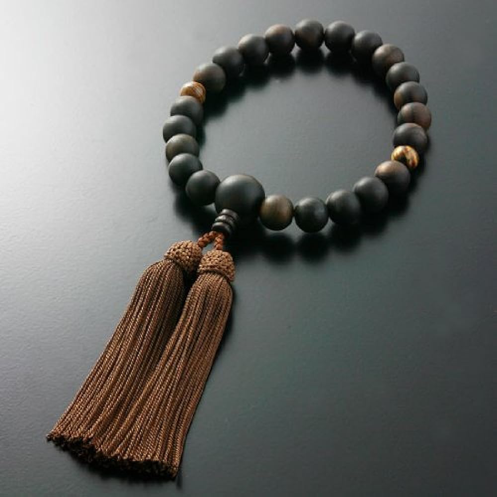 Kyoto Buddhist Altar Hayashi Pair Prayer Beads for Men (Pure Silk, Head Tassel, Ebony, Unground, 2 Heaven, Tiger Eye Stone) Prayer Beads for Women (Pure Silk, Head Tassel, Genuine Crystal, 3 Heaven, Rose Quartz) [Bead Bag Set] M-036 W-040 Kyoto Prayer Be