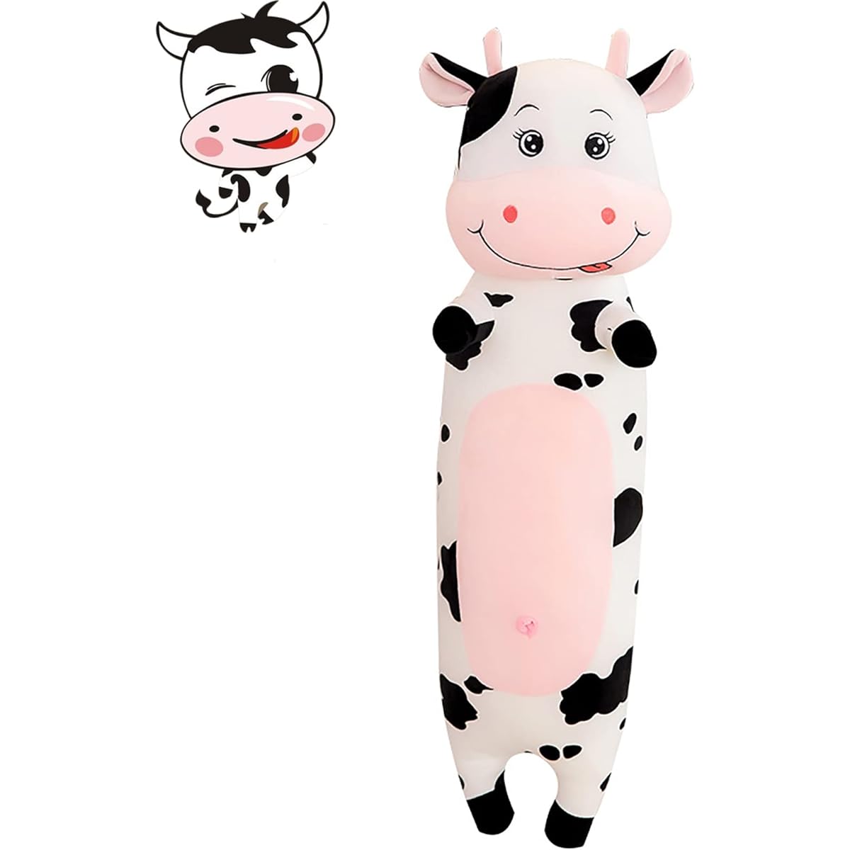 Handytoolinc Long Cow Plush Toy, Soft Cow Pillow, Stuffed Animal Plush Cotton Cow Pillow, Cute Long Body Pillow Gift for Kids Girlfriend (39.4 inch, White)