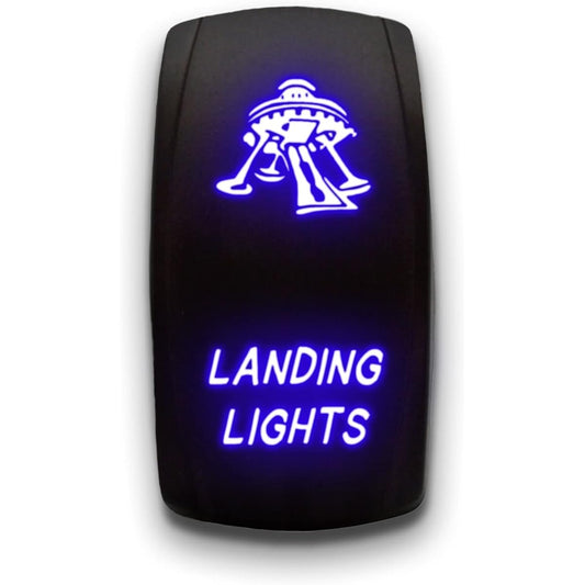 Stark LED Rocker Switch Laser Backlit Etched Dual Light 20A 12V On/Off - 5 Pin LANDING LIGHTS Blue RS-LANDING-LIGHTS-LE29B