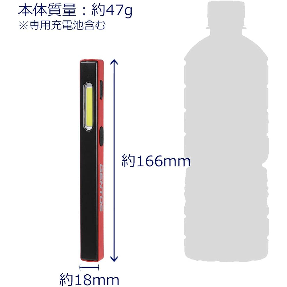 GENTOS Work Light LED Work Light Handy Type USB Rechargeable [Brightness 150 Lumens/2 Hours Practical Lighting/Dustproof/Splashproof] Uses Dedicated Rechargeable Battery GANTZ GZ-104 Compliant with ANSI Standards, Red Width 18 x Depth 17 x Height length