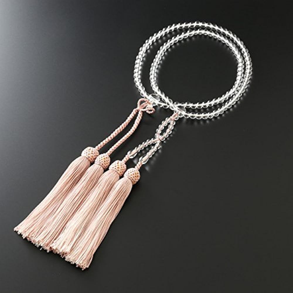 Kyoto Buddhist Altar Hayashi Prayer Beads Jodo Shinshu Eight Size Genuine Crystal Two-Color Bunch (Grey Cherry White) (For Women) Official Ceremony [Bead Bag Set] SW-073 Kyoto Prayer Beads