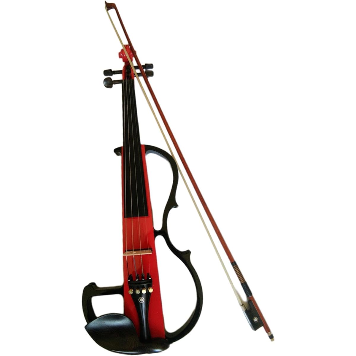 Kioware Electric Violin, Solid Wood Silent Electric Violin Instrument, 4/4 Size Violin Bow with Fittings for Beginners, Red