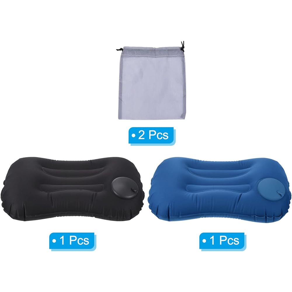 PATIKIL Camping Pillow 2 Pack Portable Camping Beach Pillow Ultralight Inflatable Travel Airplane Pillow Lumbar Support for Hiking Backpacking Blue Black