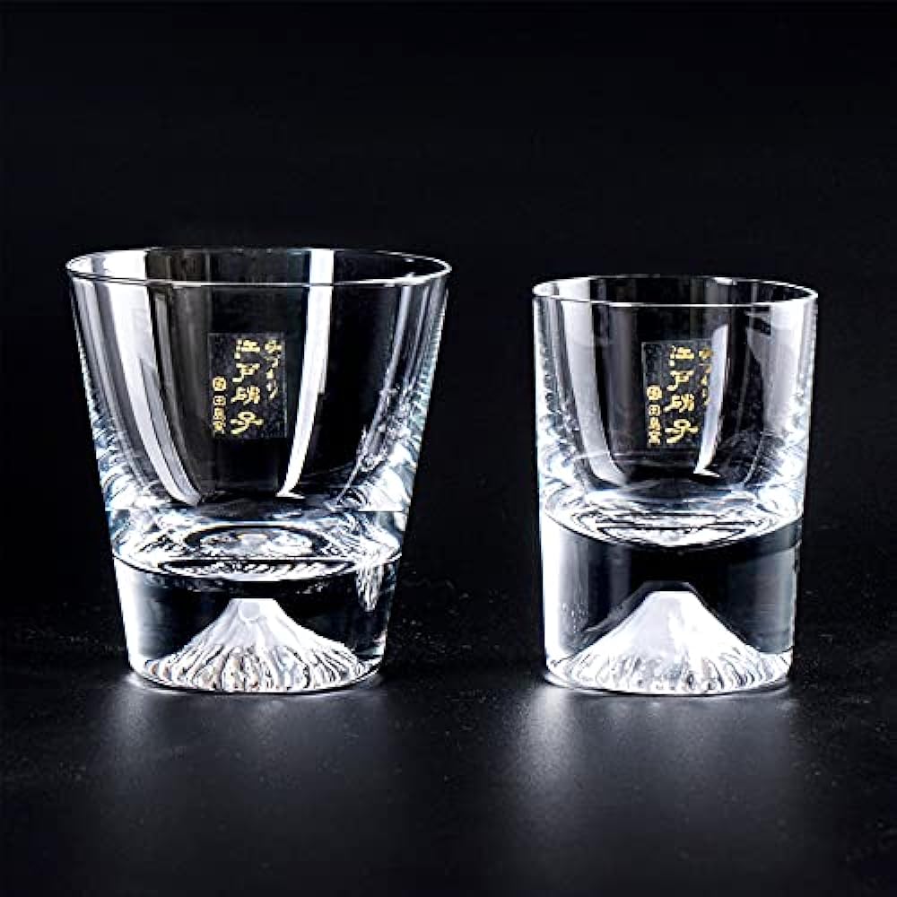Mt. Fuji Glass, Tajima Glass, Mt. Fuji Mini Rock Glass, Plain x Mt. Fuji Cold Sake Glass, Pair Set, Set of 2, Mini Souvenir Grand Prix, Edo Glass, Mt. Fuji Sea, Whiskey Glass, Rock Beer, Japanese