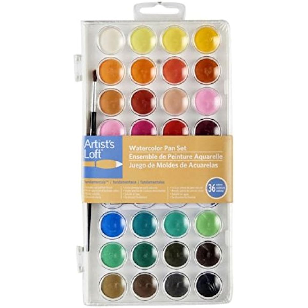 Artist's Loft Fundamentals Kraft Tote Bag Storage (Bundle Set Pack) Watercolor Pan Set, 36 Colors