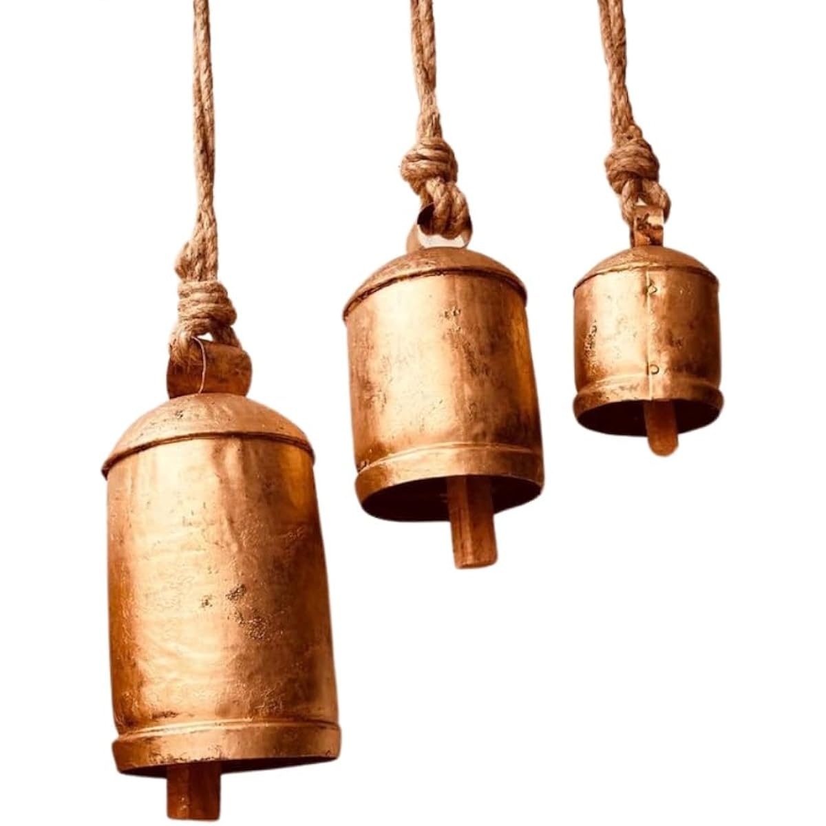 Shabby Chic Vintage Bells Brass Coated Country Style Rustic Bell Wall Hanging Harmony Giant Cow Bell Lucky Charm Christmas Bells (2 x Harmony Bells 8-10 inches)