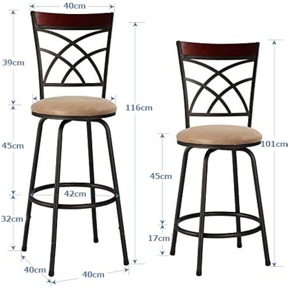 VECELO Counter Chair Bar Chair [Set of 2] High Chair with Footrest Back Archwire Steel Frame 360° Swivel Seat Height Adjustable Bar Kitchen Compact Lightweight Stylish Bar Counter [Regular Japanese Import]