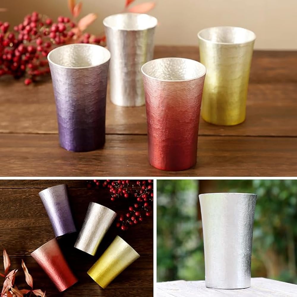 Tin tumbler 200ml in paulownia box with coaster Osaka tinware [Original gift workshop HappySmile] (Purple)