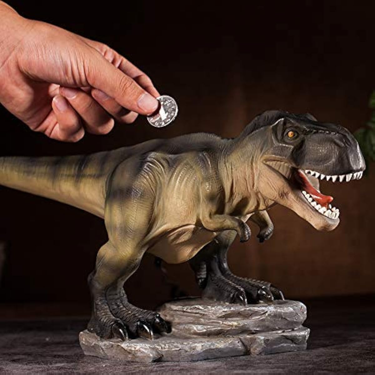 WAIT FLY 7.5x7.5 Inch Cute Green Dinosaur Shape Large Size Resin Piggy Bank for Kids Boys Girls Home Decoration 265