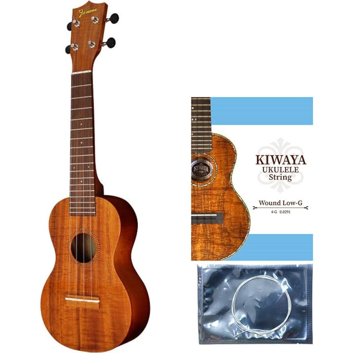 Famous FS-8LN [With replacement Low-G string] Soprano ukulele, long neck, Hawaiian Koa, made in Japan, handmade, Famous