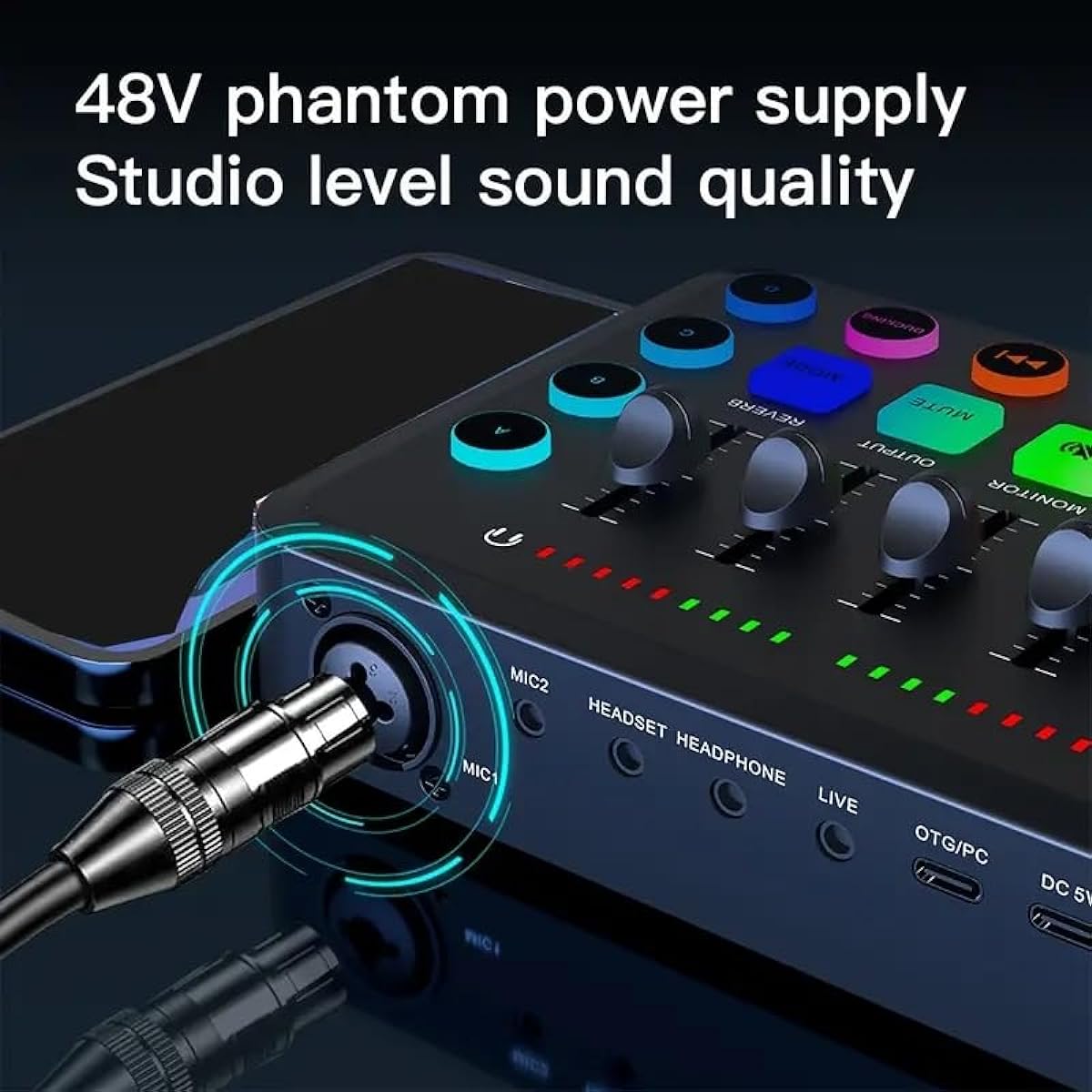 sktome Streaming Audio Mixer Audio Interface XLR Podcast Microphone 48V Phantom Power Podcast Equipment Bundle with 4 Custom for Live Streaming/Podcast Recording/Video/Games