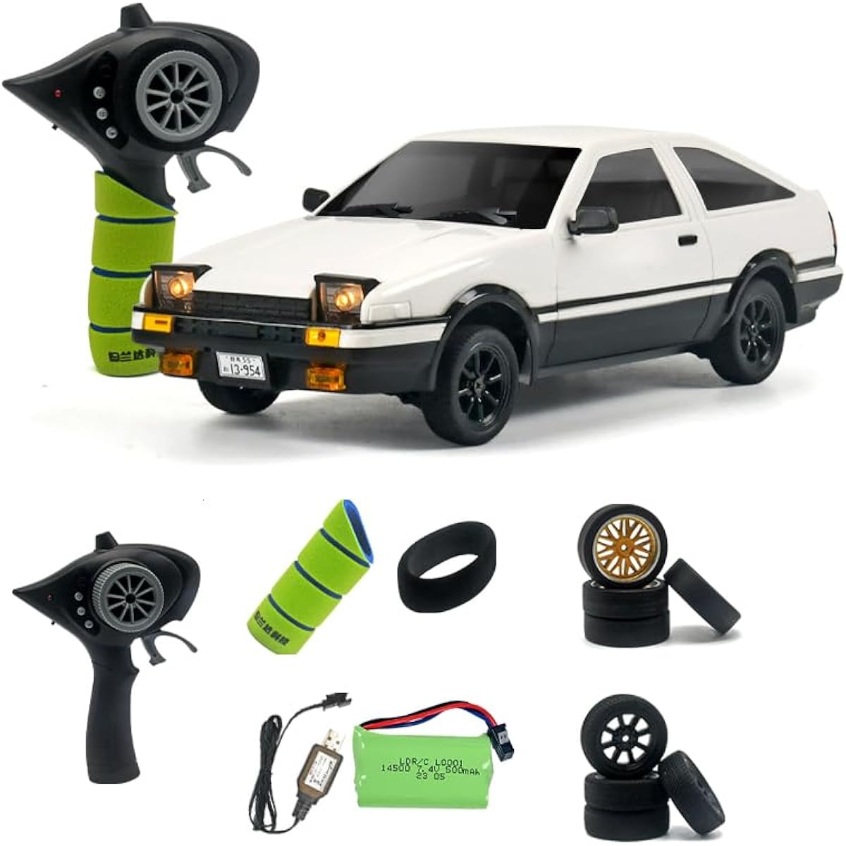 LDR/C 1/18 Drift Car AE86 RC Radio Control Car Drift Driving 2.4GHz Proportional Control with Gyro Retractable Headlights Car Toy