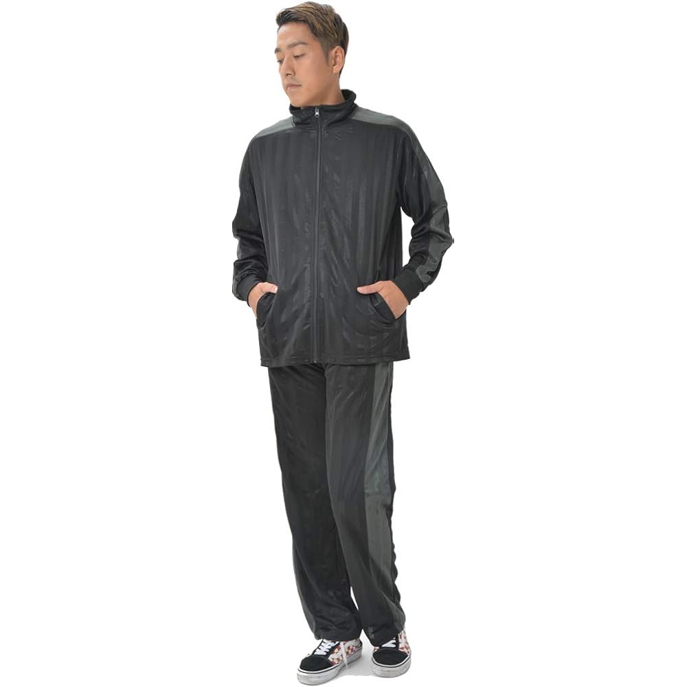 [Y's factory] Jersey Top and Bottom Set Men's Setup Sweatshirt Shadow Stripe Long Sleeve Long Pants High Neck Rib Sleeve Loungewear Sports Gym Running