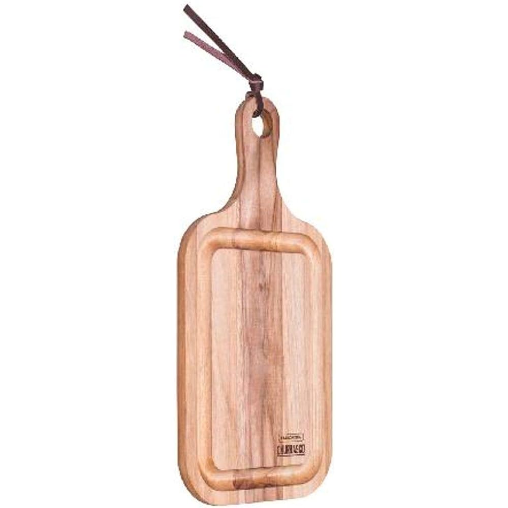 Tramontina Cutting Board Wooden Cutting Board Churrasco Teak 46cm x 32cm Meat Tray with Handle Grooved Lightweight Respect for the Aged Day Housewarming Gift Made in Brazil 13211/052 TRAMONTINA