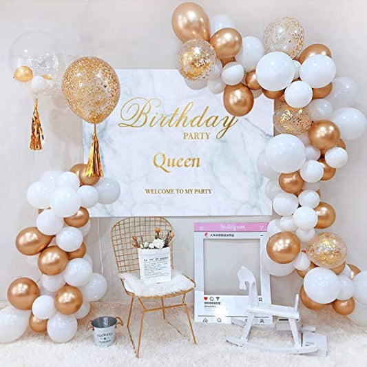 16ft Pearl White & Gold Confetti Balloons Arch & Garland Kit, 94pcs White and Gold Latex Balloons Garland Wedding Balloons Balloons Baby Shower DIY Decorations