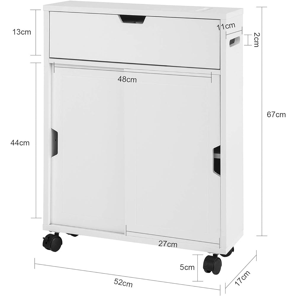 SoBuy Toilet Rack Toilet Storage Slim Gap Storage with Casters Brush Storage Toilet Paper Stocker Thin Scandinavian Style Stylish Gap Storage Slim Toilet Shelf (BZR31-W/Width 52 x Depth 17 x Height 67cm)