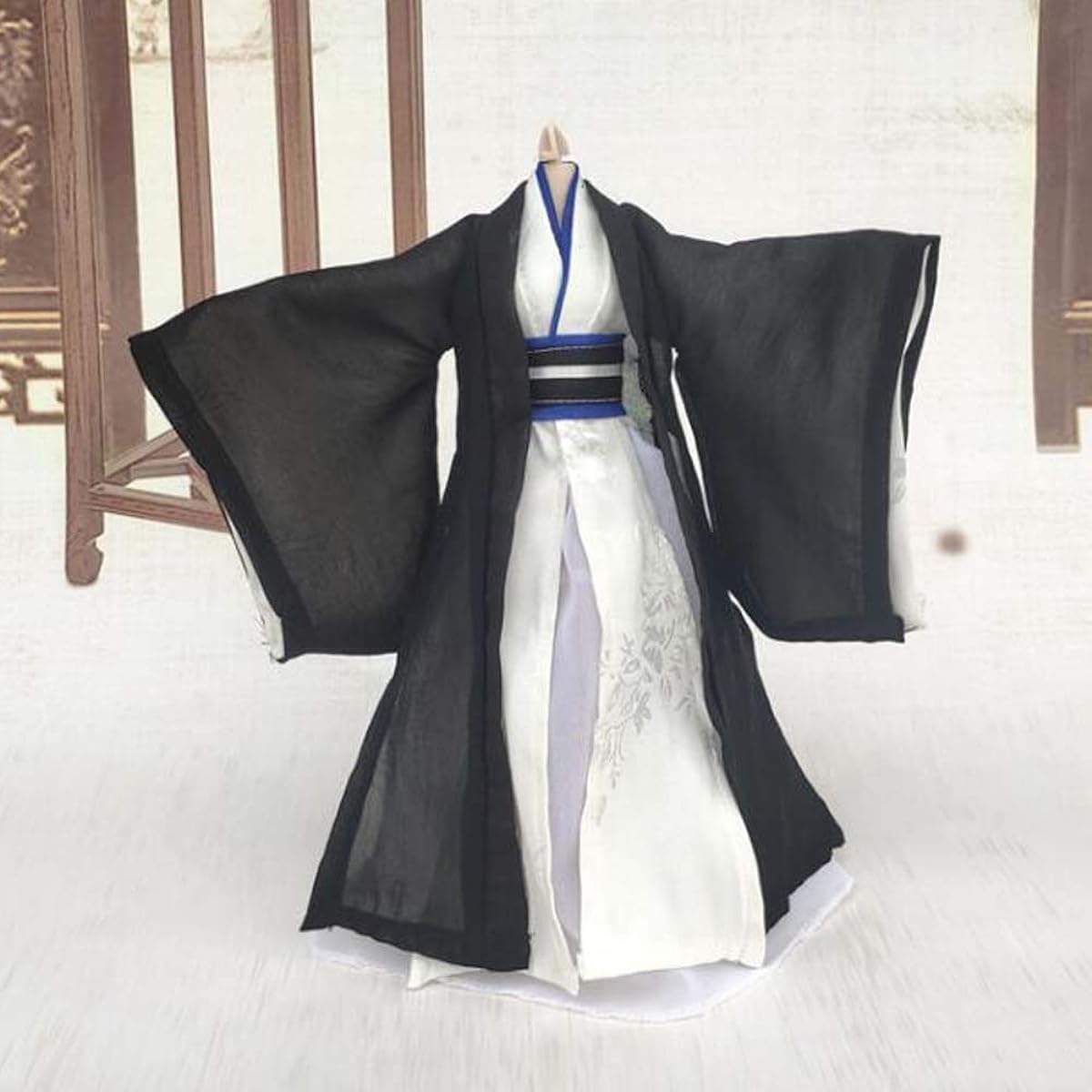 Handmade Chinese Style Ancient Costume Doll Dress Martial Arts Movie Black and White Doll Clothes for 11.5 Inch Doll